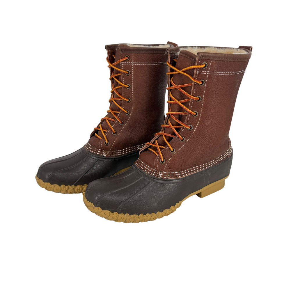 L.L. Bean 10" Shearling Lined Tumbled Leather Duck Boots Men Size 9 Brown